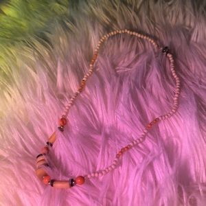 coral and wood beaded choker
